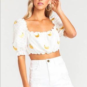 Show me your mumu BANANA crop top puff sleeve